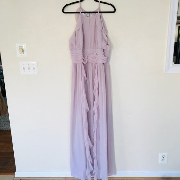 New Donna Morgan Skye Ruffles Cutaway Halter Pink Gown Women's Size 18 - Picture 6 of 16